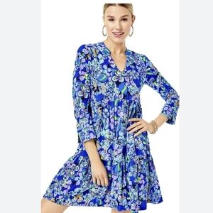 Lilly Pulitzer Alaina Dress 3/4 Sleeve In Grotto Twilight Tropics Size Medium